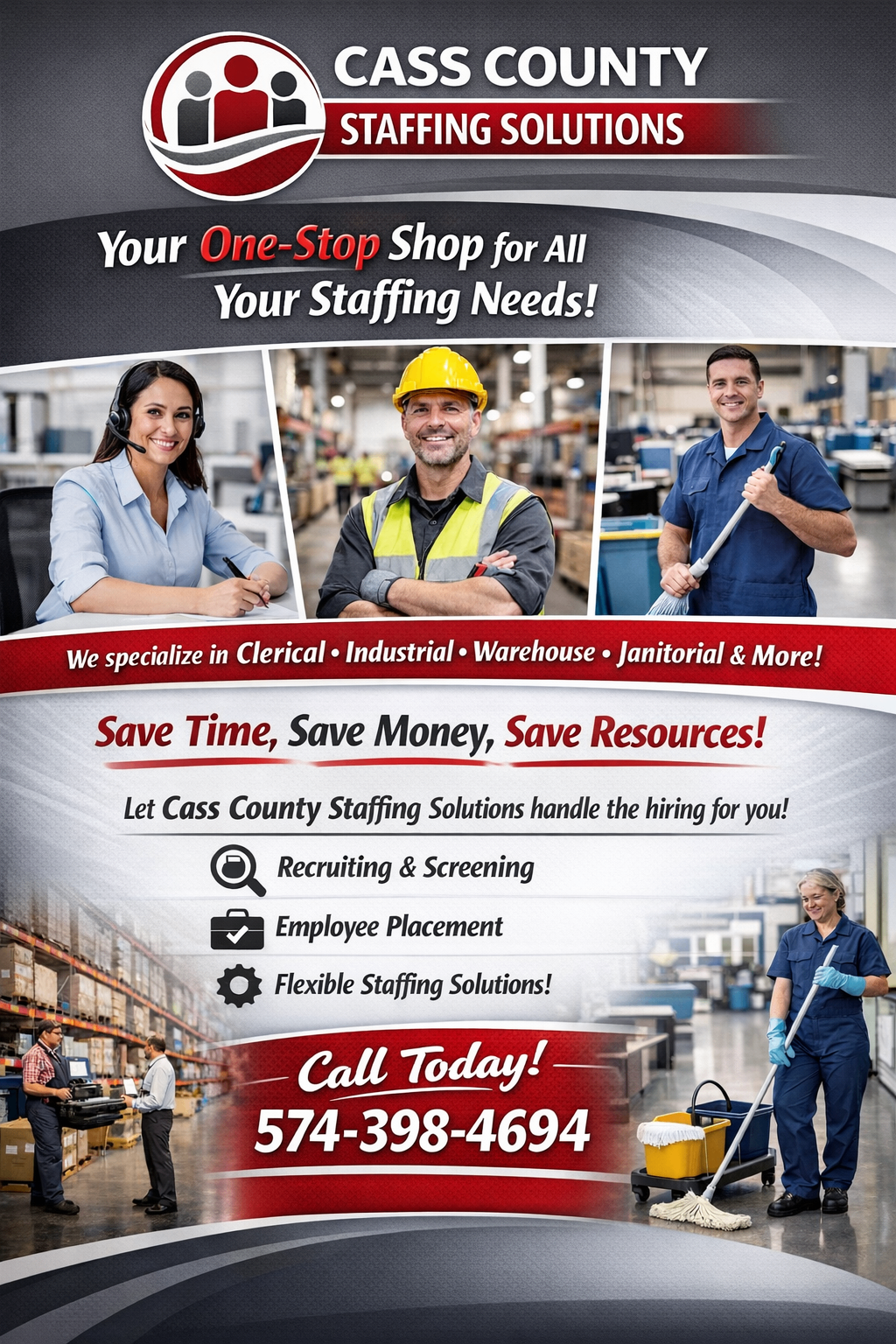 Cass County Staffing Solutions — clerical, industrial, and janitorial workers